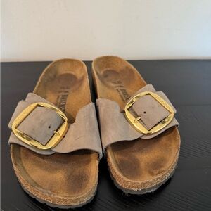Birkenstock Taupe Sandals with Gold Buckle